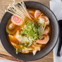 Seafood Ramen · spicy seafood broth • shrimp • scallops • narutomaki • napa cabbage • enoki mushrooms • gree...