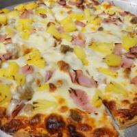 Hawaiian Pizza · LOADED with Mozzarella Cheese, Pineapple & Canadian Bacon!
