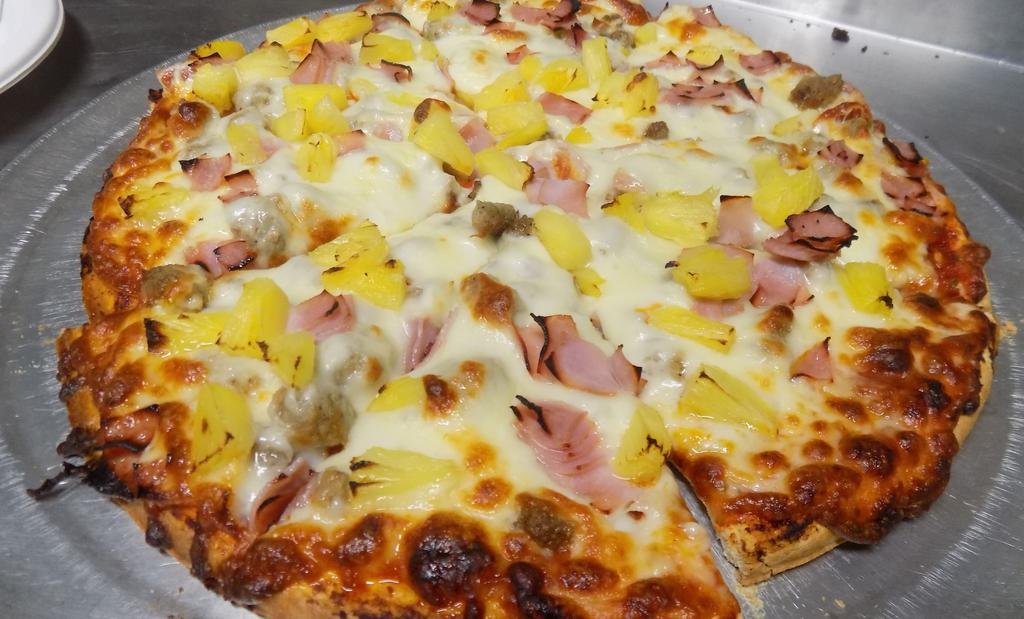 Hawaiian Pizza · LOADED with Mozzarella Cheese, Pineapple & Canadian Bacon!