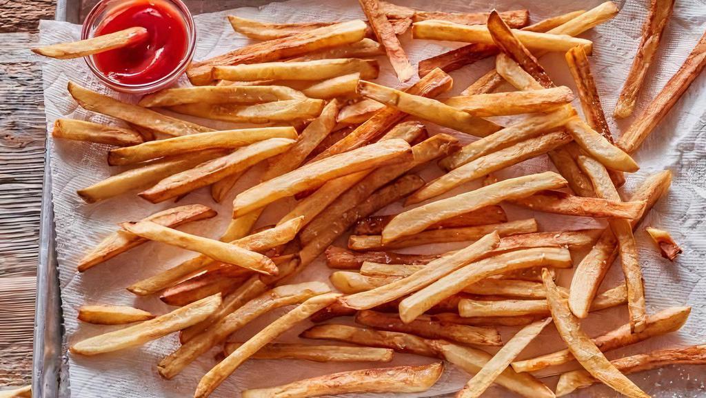 French Fries · Huge Portion of Fries! Plain, Salted, or Seasoned! Add Nacho Cheese & Bacon Chunks for an additional charge.