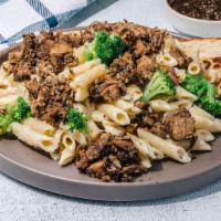 Jerk Steak Alfredo By Jerk 48 · By Jerk 48. Penne pasta and broccoli served with a white alfredo sauce. Topped with jerk ste...