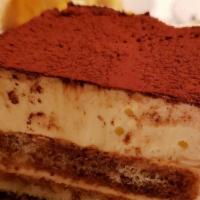 Tiramisu · Ladyfingers drizzled with espresso and layered with a whipped cream mascarpone filling toppe...