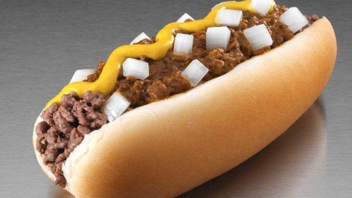 Loose Burger · Seasoned ground beef packed in a steamed hot dog bun topped with chili, mustard and freshly diced onions.