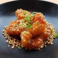 Garlic Chili Shrimp · Deep fried shrimp (7 pcs) tossed in chili bean sauce, topped with scallions, garlic flakes a...