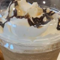 Turtle Frappe · Chilled espresso, ghirardelli dark chocolate, caramel sauce, milk and frappe mix, blended sm...