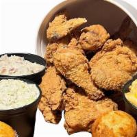 8 Piece Bucket Of Fried Chicken · 8 pieces of Fried Chicken, served in a bucket with Creamy Coleslaw, Garlic Red-Skin Mashed P...