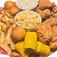 12 Piece Fried Chicken Feast · 12 pieces of Fried Chicken, Famous Fries, Creamy Coleslaw, Dave’s Cheesy Mac & Cheese, Sweet...