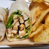 Caesar Wrap · Grilled or fried chicken or shrimp with Parmesan, lettuce, croutons and homemade caesar.