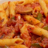 Pat’S Special · Italian sausage, mixed peppers, onion, spicy marinara sauce, tossed with penne pasta.