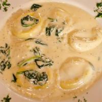Gina’S Florentine Ravioli · Cheese ravioli in a spinach white wine cream sauce.