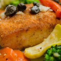 Jack’S Herb Crusted Salmon With Veggies · Salmon rolled in garlic and house Italian bread crumbs, pan seared served with sautéed seaso...