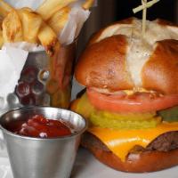 Impossible Burger · Vegan. 100% plant-based burger. Vegan Gouda cheese with tomato, pickle, onion, and deli must...