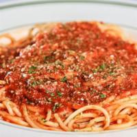Spaghetti · Comes with choice of meatball or sausage link. Served with bread and butter.