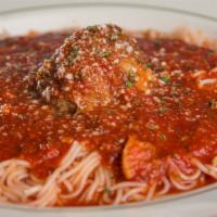 Thin Spaghetti · Served with choice of meatball or sausage link. Served with bread and butter.