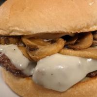 Mushroom Swiss Bobert · One ¼ lb. Bobert burger topped with Swiss cheese, sauteed mushrooms and mayo on a hamburger ...