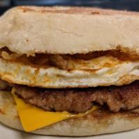 Sausage Egg & Cheese Bobmuffin · ¼ lb breakfast sausage that’s hand shaped and cooked when you order, freshly cracked egg on ...