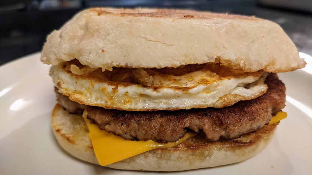 Sausage Egg & Cheese Bobmuffin Combo · ¼ lb breakfast sausage that’s hand shaped and cooked when you order, freshly cracked egg on a toasted English Muffin topped with real butter and melty American cheese.
