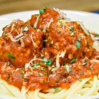 Spaghetti Sampler · Meatballs, sausage, with spaghetti marinara.