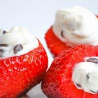 Three Stuffed Strawberries · Stuffed with cannoli cream, then drizzled with dark chocolate.