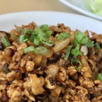 Chicken Lettuce Wrap · Spicy. Ground chicken stir fry in spicy brown sauce with onions and green onions.  Comes wit...