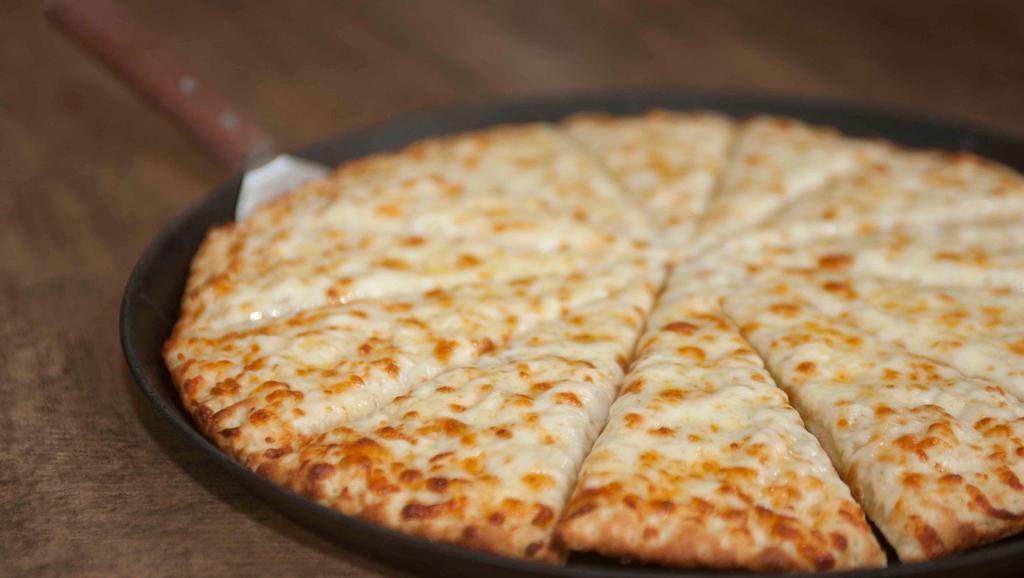 Garlic Cheese Pizza · Butter, garlic salt and our three-cheese blend.