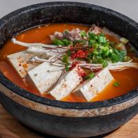 Kimchi Jigae · Spicy cabbage kimchi stew.