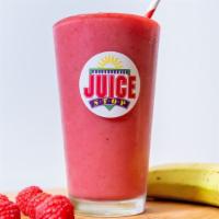 Touchdown (24 Oz) · Raspberry Juice, Yogurt, Raspberries, Bananas and Ice.