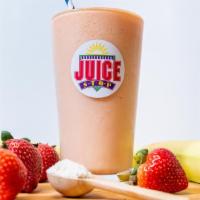 The Good Life (24 Oz) · Low Carb Strawberry-Kiwi Juice, Yogurt, Strawberries, Bananas, and Strawberry-Banana Whey Pr...