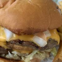 Big Ben · Two 1/4-pound patties served with special sauce, lettuce, American cheese, pickles, and dice...