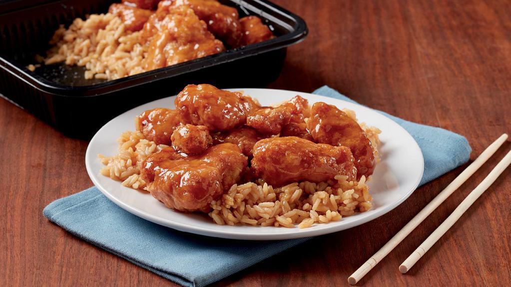 Sweet Orange Chicken · Lightly battered chicken bites quickly tossed in our sweet and tangy orange flavored sauce. (1060 cal. pint/2120 cal. quart)