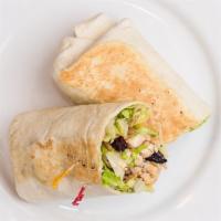 Cranberry Chicken Wrap · Grilled chicken with romaine lettuce, dreid cranberries, sunflower seeds, cucumber, and toma...