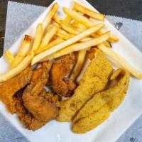 Combos · Choose any two items serve fries and pop. Ten pieces. Nuggets, four pieces wings, three piec...
