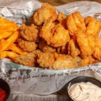 Fried Shrimp Basket · Served with a side of your choice: fries, onion rings, sweet potato fries, coleslaw, potatoe...