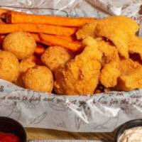 Fried Catfish Basket · Served with a side of your choice: fries, onion rings, sweet potato fries, coleslaw, potatoe...