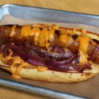 Beer Brat · Choice of grilled onions and spicy mustard or frog slaw.