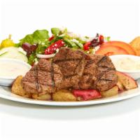 Grilled Beef Tender Feast · Served with Horseradish sauce, a side Greek Salad, a Baked Pita, and your choice of Roasted ...