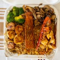 Seafood Double · Shrimp, scallops, salmon, and lobster tail.