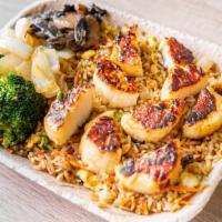 Hibachi Scallops · Cooked on a grill.