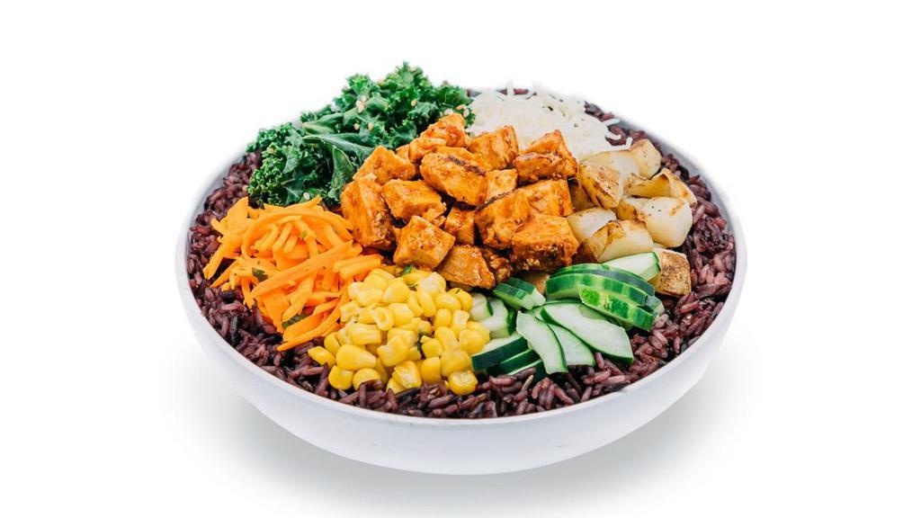 Small Spicy Chicken Bowl · A smaller bowl for smaller appetites! Start with our Antibiotic-free Spicy Chicken then customize your fresh & healthy bowl filled with delicious bases, fresh vegetables, and bold & flavorful sauces.