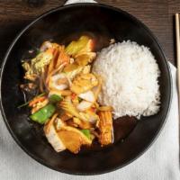 Pad Pak · Special Thai brown sauce is stir-fried with carrots, broccoli, water chestnuts, napa, baby c...