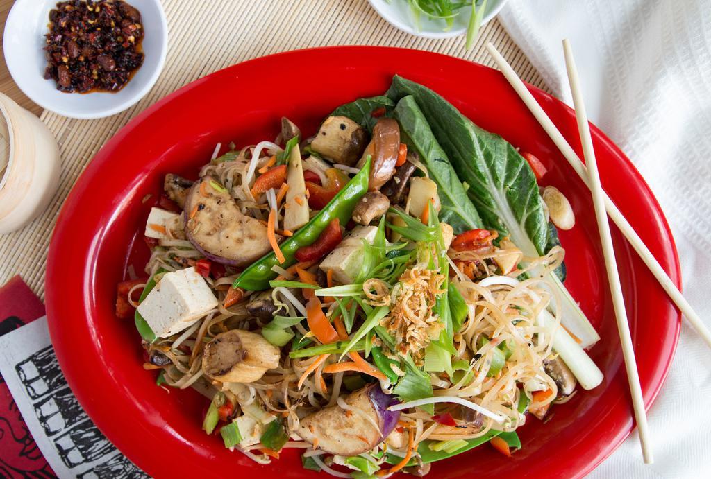 Vegetable & Tofu Mai Fun · Carrots, green onions, bean sprouts, bok choy, mushrooms, baby corn & bamboo shoots served with mai fun noodles.