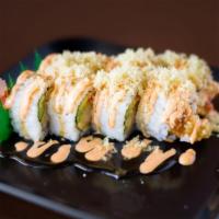 North Star Roll · Shrimp tempura, crab salad, avocado topped with teriyaki sauce, spicy mayo, & crunches