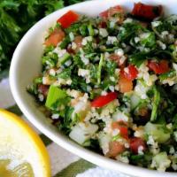 Tabbouli · Denotes vegetarian selections. Parsley, tomato, scallions, cracked wheat, olive oil and fres...