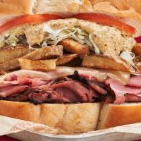 New Yorker · Pastrami, corned beef, Swiss cheese and Primanti Bros. spicy beer mustard, sweet-and-sour co...