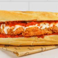 Chicken Parmesan Sandwich · crispy all-white meat chicken, a blend of italian cheeses + our family marinara recipe on to...