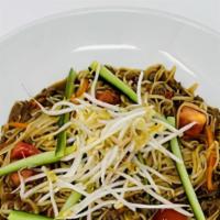 Dan Dan Noodles · minced marinated pork, onions, carrots, bean sprouts, spicy garlic and sake sauce, with sesa...