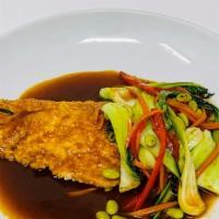 Red Snapper · carrot, bell pepper, edamame, bok choy, topped with Terryaki