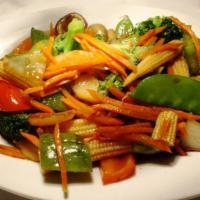 Rainbow Vegetables  · Mixed vegetables stir-fried in a garlic sauce.