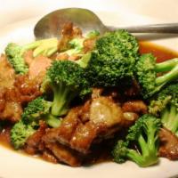 Beef & Broccoli · Stir-fried beef with hand-cut broccoli in a rich brown sauce.