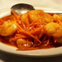 Firecracker Shrimp · Crispy fried shrimp and carrots in a sweet thai chili sauce.